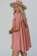 Dusty Pink Textured Patched Pocket Frilly Mini Dress - Image 3