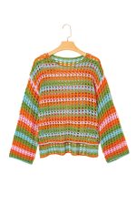 Carrot Striped Hollow Knit Summer Beach Cover Up - Image 11