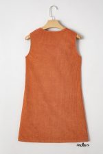 Gold Flame Corduroy Embroidered Patch Pocket Sleeveless Mini Dress - Image 6