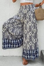 Blue Ethnic Print High Waist Wide Leg Loose Pants - Image 3