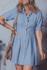 Myosotis Pleated High Waist Short Sleeve Shirt Dress - Image 4