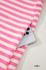 Sachet Pink Striped Ruffle Short Sleeve Pop of Color Neckline Dress - Image 10