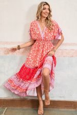 Red Boho Floral Tassel Tie Sleeve Maxi Dress - Image 8
