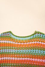 Carrot Striped Hollow Knit Summer Beach Cover Up - Image 6