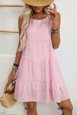 Pink Gingham High Waist Sleeveless Mini Dress - Image 4