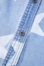 Sky Blue Star Print Frayed Hem Buttoned Denim Mini Dress - Image 9