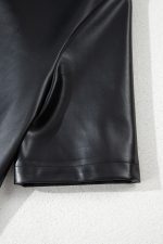 Black Solid Color Faux Leather Short Sleeve Mini Dress - Image 8