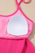 Rose Red Solid Color Cami and Floral Print Panty Tankini Set - Image 14