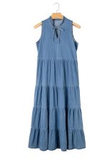 Blue Sleeveless Tiered Chambray Maxi Dress - Image 9