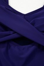 Navy Blue Adjustable Straps Cutout Ruched Knot Slit One Piece Swim Dress - Image 9