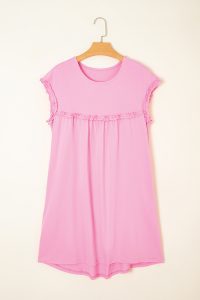 Pink Frilled Trim Crewneck Loose Fit Mini Dress - Image 7