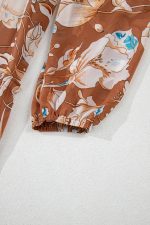 Brown Floral Print Shirred Square Neck High Waist Maxi Dress - Image 8