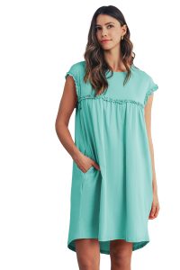 Mint Green Frilled Trim Crewneck Loose Fit Mini Dress - Image 12