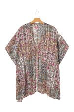Apricot Floral Print Short Wide Sleeve Open Front Loose Kimono - Image 14