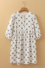 White Sweet Bow Print Lantern Sleeve Mini Dress - Image 9
