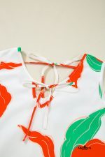 Red Floral Print Tie Front Ruffle Hem Mini Dress - Image 9