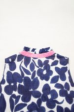 Blue Floral Sleeveless Notched V Neck Mini Dress - Image 12