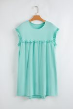 Mint Green Frilled Trim Crewneck Loose Fit Mini Dress - Image 7