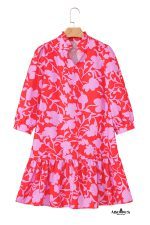 Red Floral 3/4 Sleeve Ruffle Hem Mini Dress - Image 10