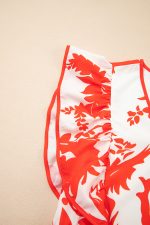Red Floral Print Trimmed V Neck Ruffle Sleeve Maxi Dress - Image 7