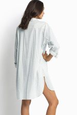 White Stripe Collared V Neck Chest Pocket Long Sleeve Beach Cover up - Image 3
