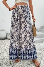 Blue Ethnic Print High Waist Wide Leg Loose Pants - Image 4