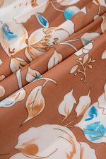Brown Floral Print Shirred Square Neck High Waist Maxi Dress - Image 12