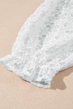 White Floral Lace Puff Sleeve Empire Waist Mini Dress - Image 11