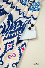 Blue Ethnic Print Pop of Color Neckline Long Sleeve Dress - Image 12