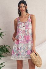 Multicolour Boho Floral Tassel Tie U Neck Mini Dress - Image 5