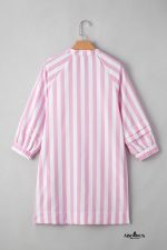Rose Striped Long Sleeve Buttons Loose Mini Dress - Image 8