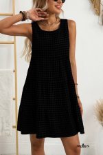Black Gingham High Waist Sleeveless Mini Dress - Image 3