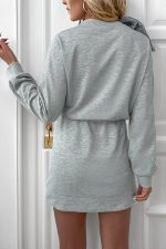 Gray Glitter Bow High Waist Sweatshirt Dress - Image 2