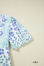 Sky Blue Leopard Bow Front Puff Sleeve Mini Dress - Image 6
