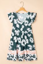Dark Green Floral Print Ruffle Sleeve Empire Waist Mini Dress - Image 8