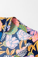 Navy Blue Hydrangea Floral V Neck Puff Sleeve Dress - Image 16