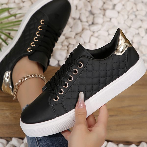 Black Quilted Lack Up Sneakers