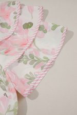 Pink Floral Contrast Edge Ruffle Sleeve Tie Neck Mini Dress - Image 12