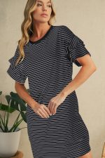 Black Stripe Ruffle Short Sleeve T Shirt Mini Dress - Image 4