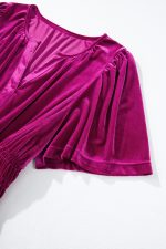 Red Dahlia Velvet Short Sleeve Shirred Waist Tiered Maxi Dress - Image 12