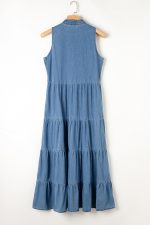 Blue Sleeveless Tiered Chambray Maxi Dress - Image 4
