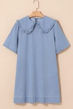 Beau Blue Frill Trim Peter Pan Collar Denim Babydoll Dress - Image 9