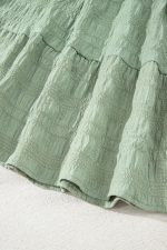 Smoke Green Solid Color Shirred Spaghetti Strap Textured Dress - Image 10