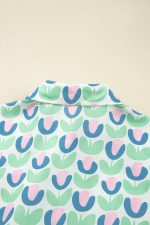 Green Floral Print Scallop Trim Pocket Mini Dress - Image 7