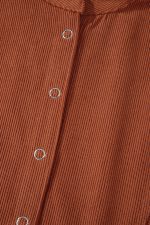 Gold Flame Light Snap Button Empire Waist Lantern Sleeve Corduroy Dress - Image 14
