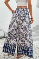 Blue Ethnic Print High Waist Wide Leg Loose Pants - Image 2