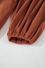Gold Flame Light Snap Button Empire Waist Lantern Sleeve Corduroy Dress - Image 13
