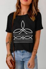 Black Geometric Graphic Slim Fit Crew Neck T Shirt - Image 4