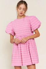 Bonbon Bubble Sleeve Textured Mini Dress - Image 3