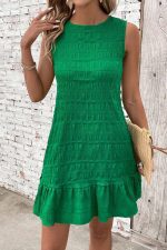 Bright Green Back Lace Up Ruffle Hem Sleeveless Short Dress - Image 3